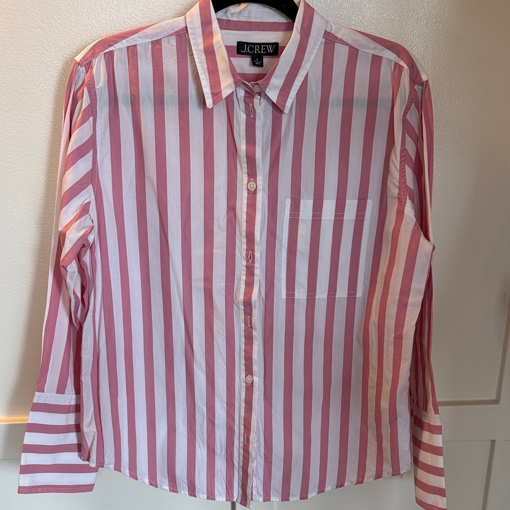 J. Crew Pink and White Striped Button-Up Shirt